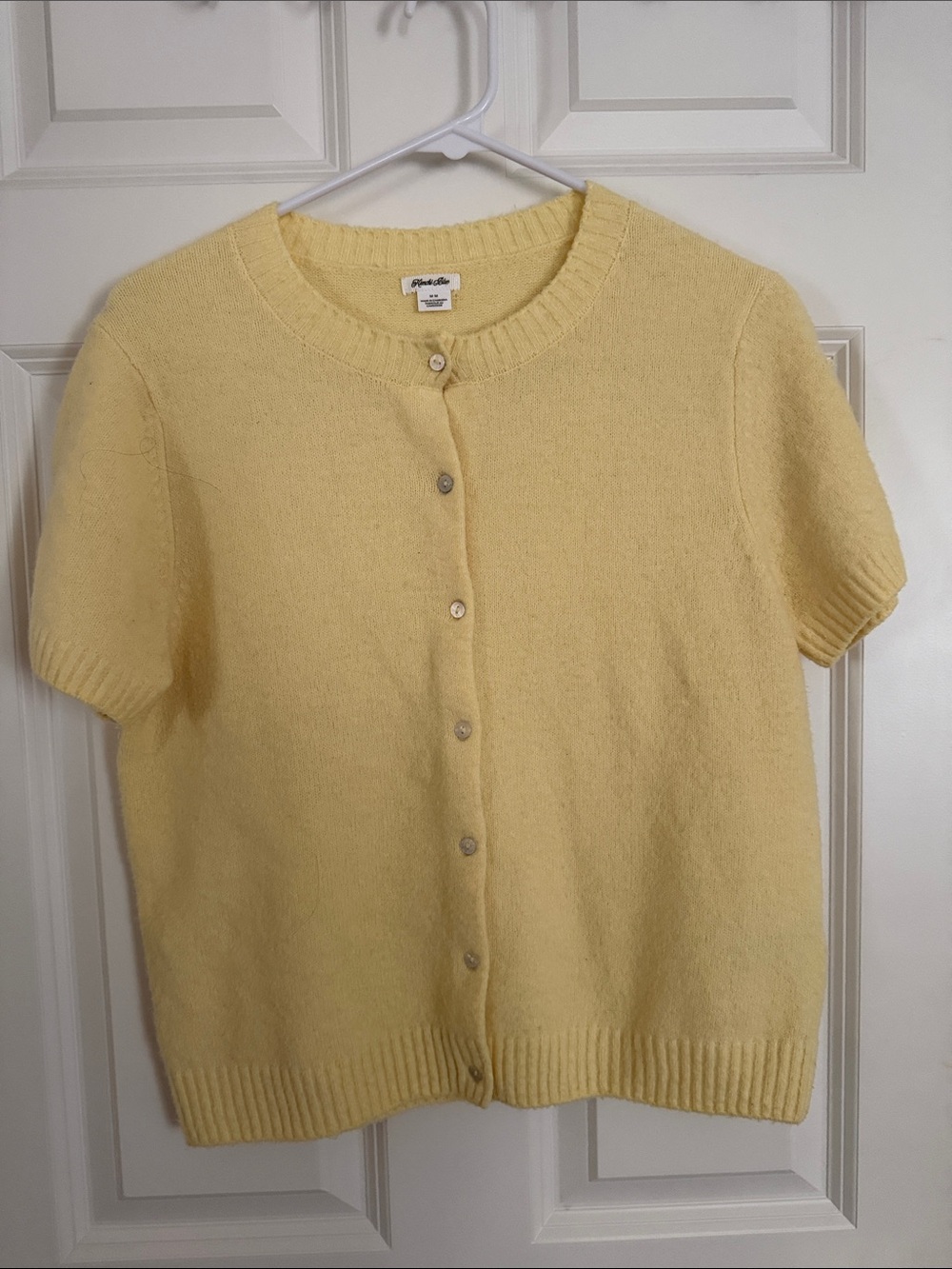 Short Sleeve Button Front Butter Yellow Knit Cardigan